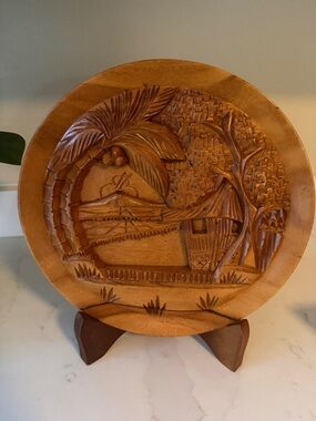 Vintage Hand Carved Wooden Plate Philippines